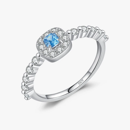Silver Classic Sparkling Square Blue Zirconia Finger Ring