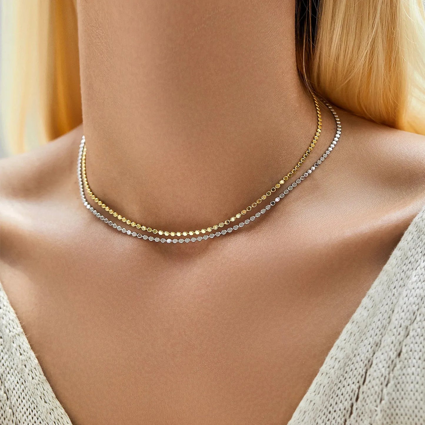Solid 925 Sterling Silver Small Beads Trendy Choker Necklace