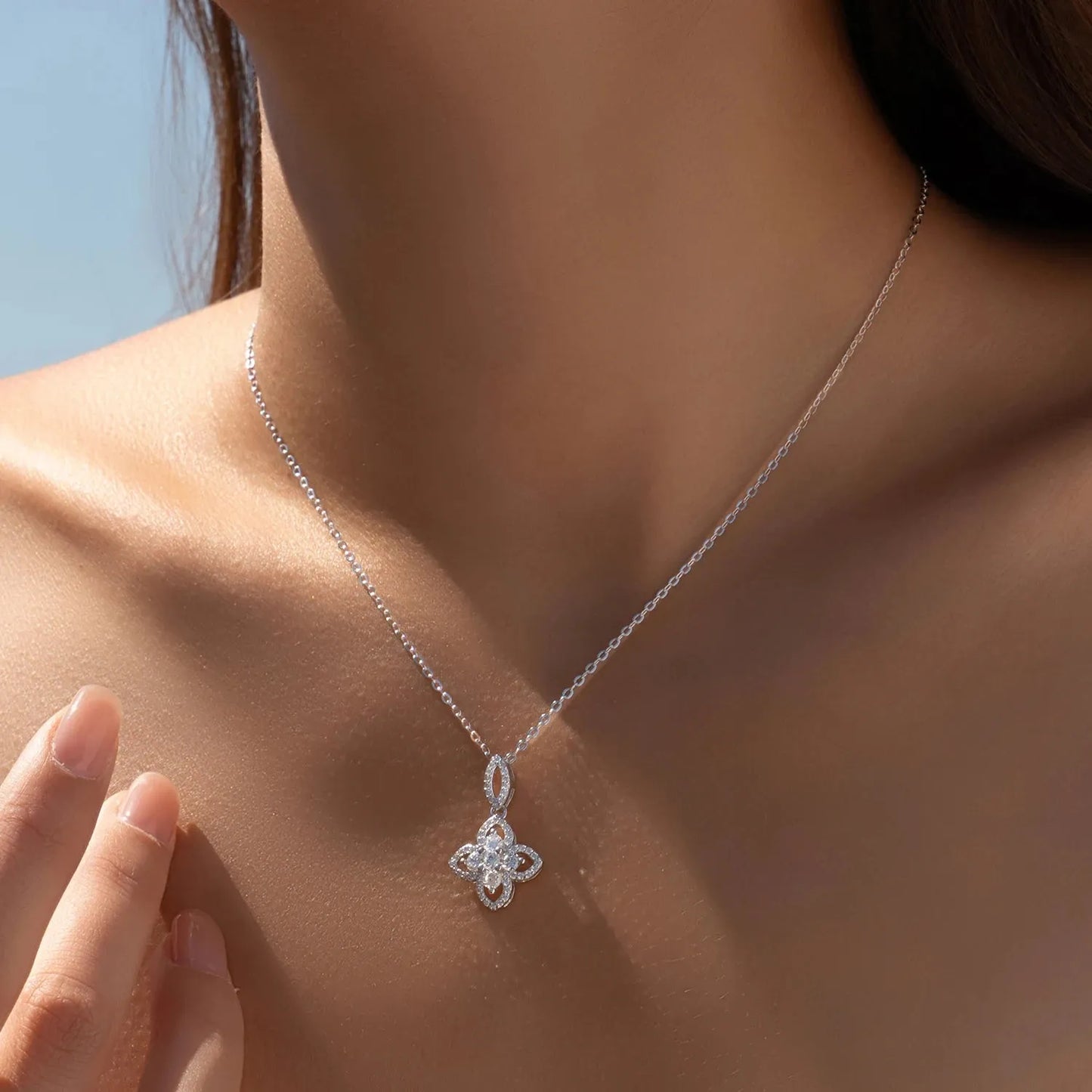 Four Leaf Clover Link Necklace Made With 925 Sterling Silver