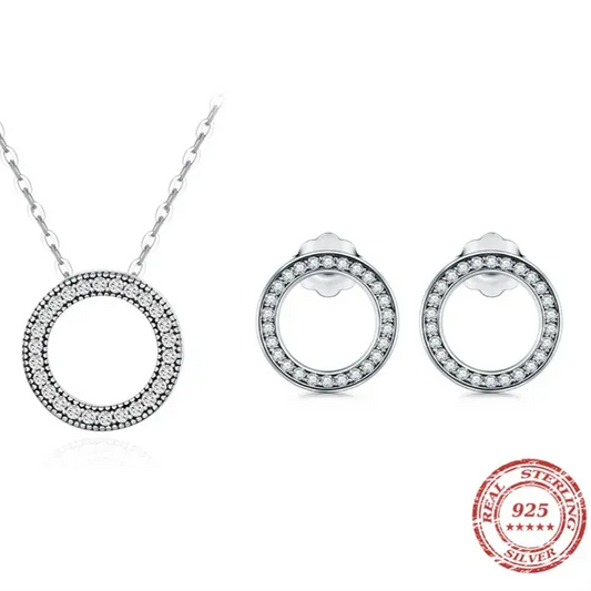 Classic Circle Sparkling CZ Stud Earrings 925 Sterling Silver Set