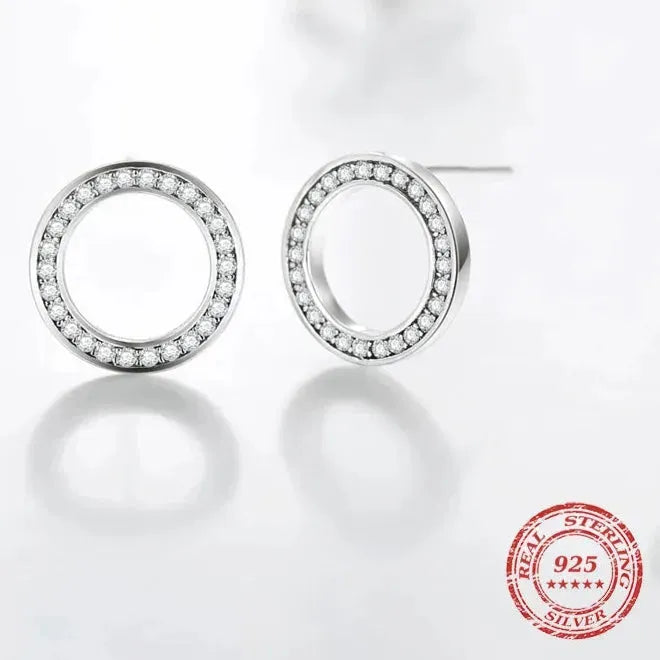 Classic Circle Sparkling CZ Stud Earrings 925 Sterling Silver Set