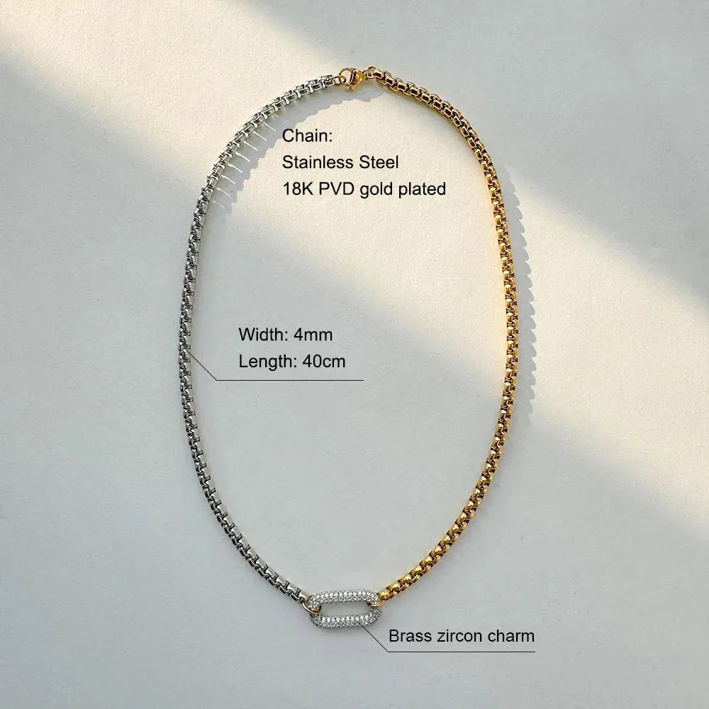 18k Gold Plated Two Tone Oval Zircon charm Multilayer Necklace