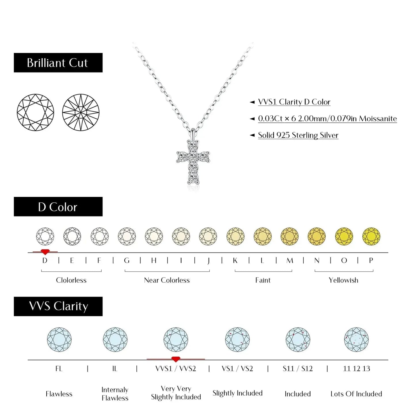 925 Sterling Silver Cross Pendant Necklace