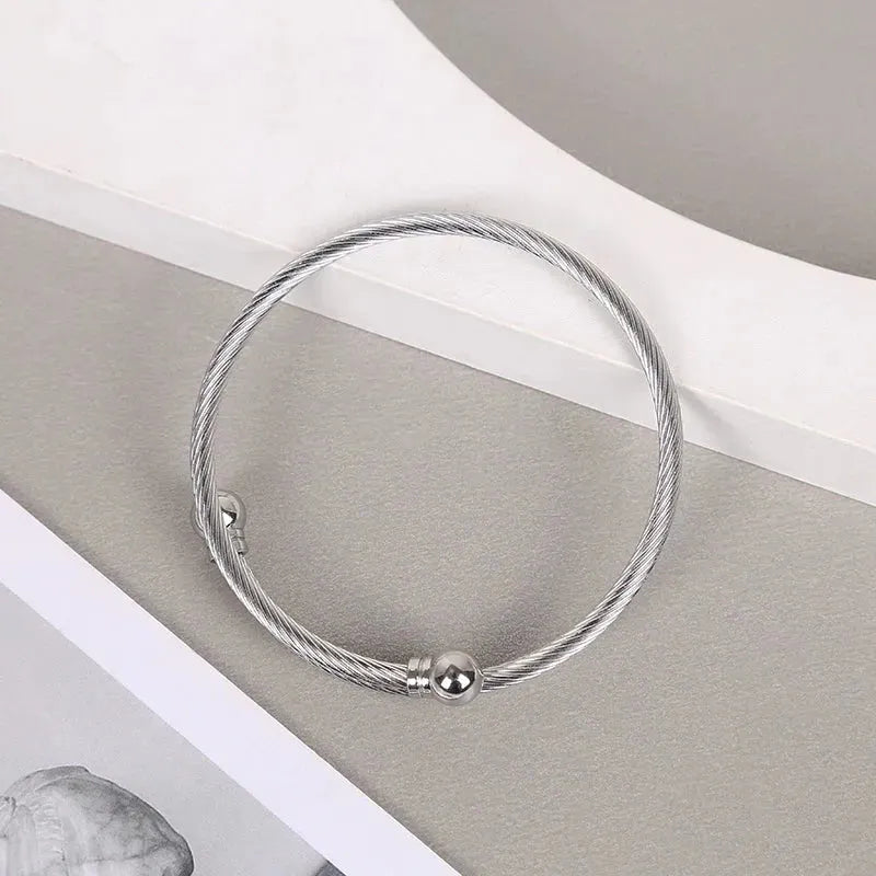 Stainless Steel Double Ball Head Threaded Circles Open Bracelet
