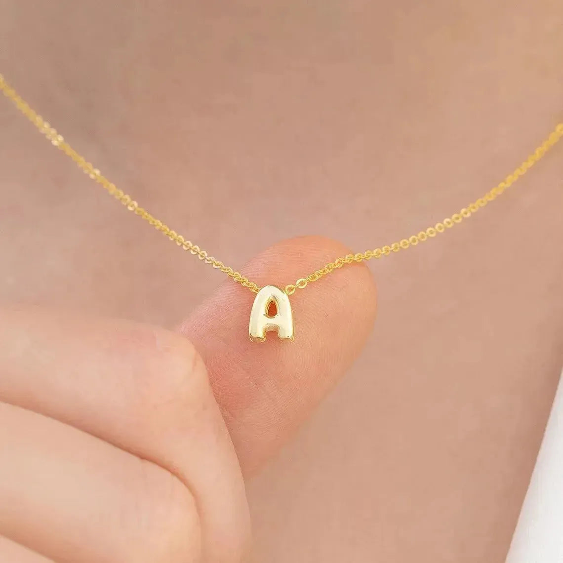 Stylish Metal Tiny Alphabet Initial Gold Color Chains Necklace