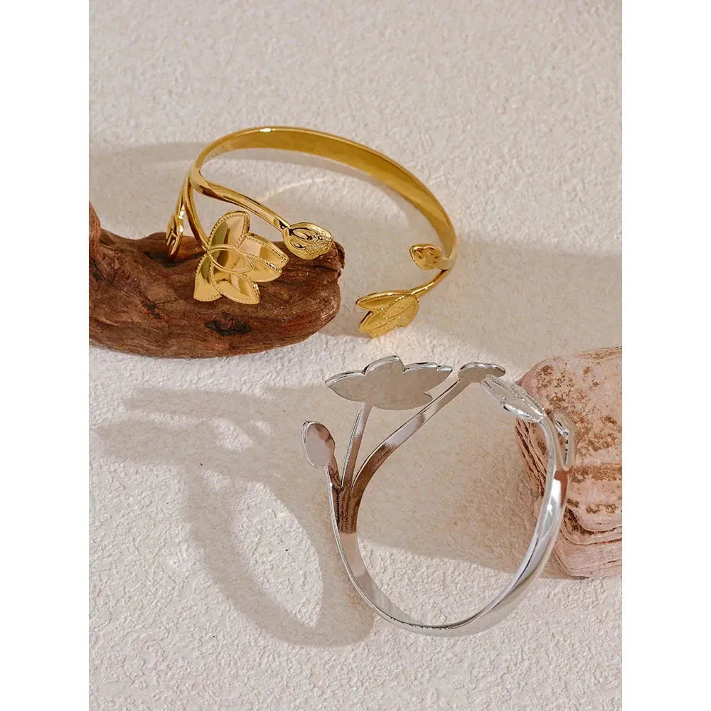 Stainless Steel Flower Cuff Bracelet
