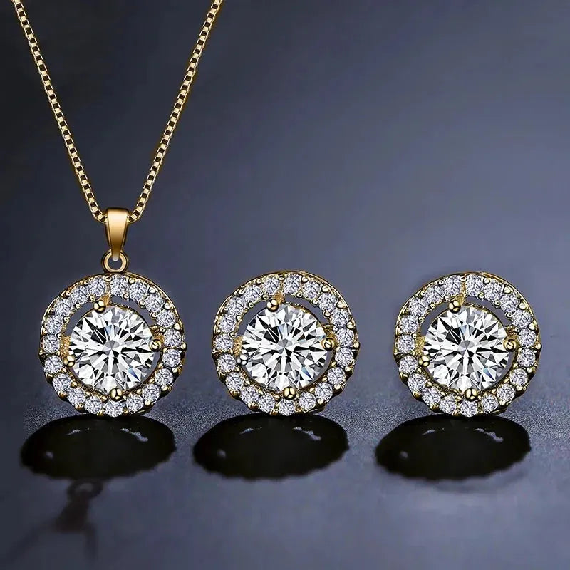 Simple Geometric Round Pendant Necklace Set