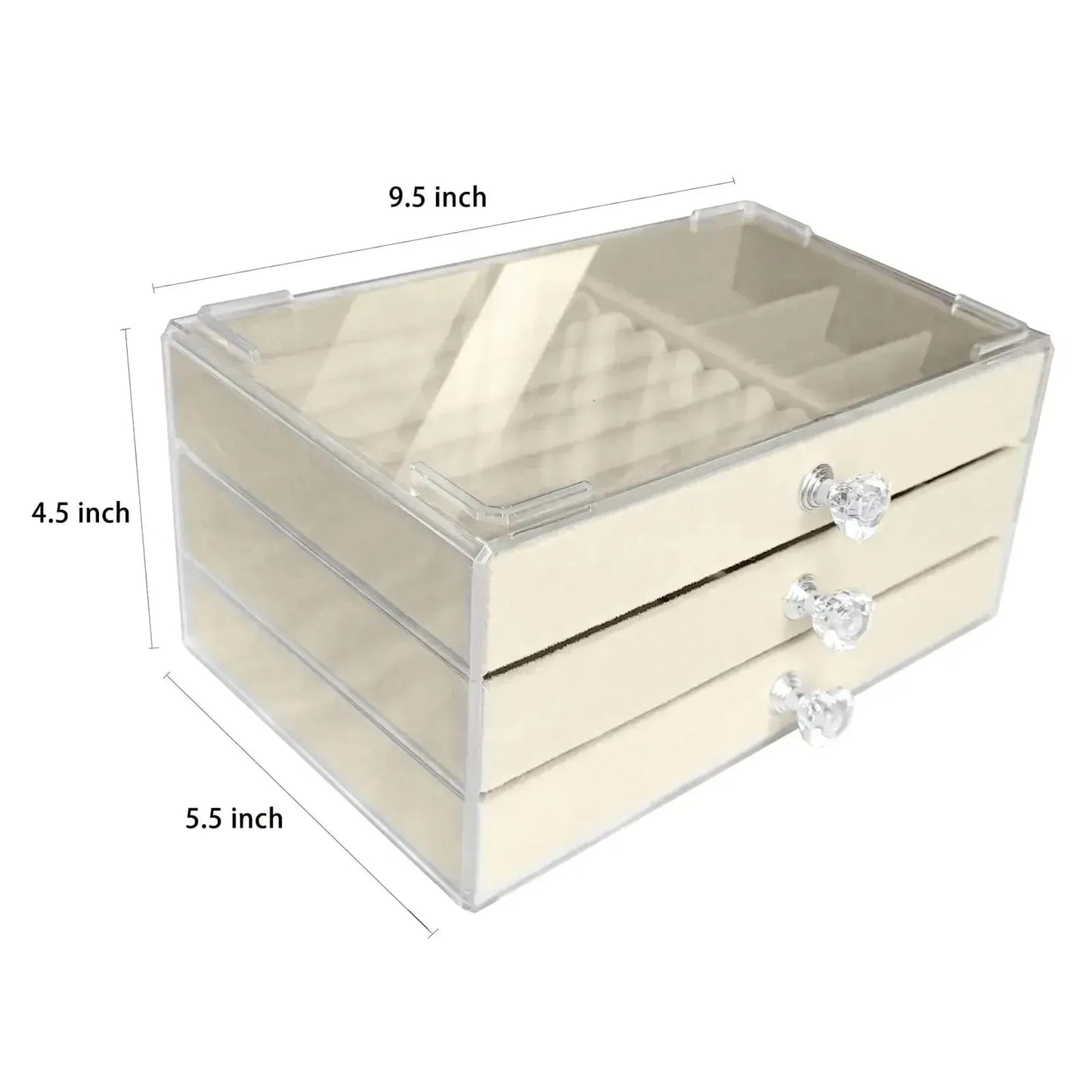 Acrylic Velvet Jewelry Organizer with 3 Drawers Stackable Display