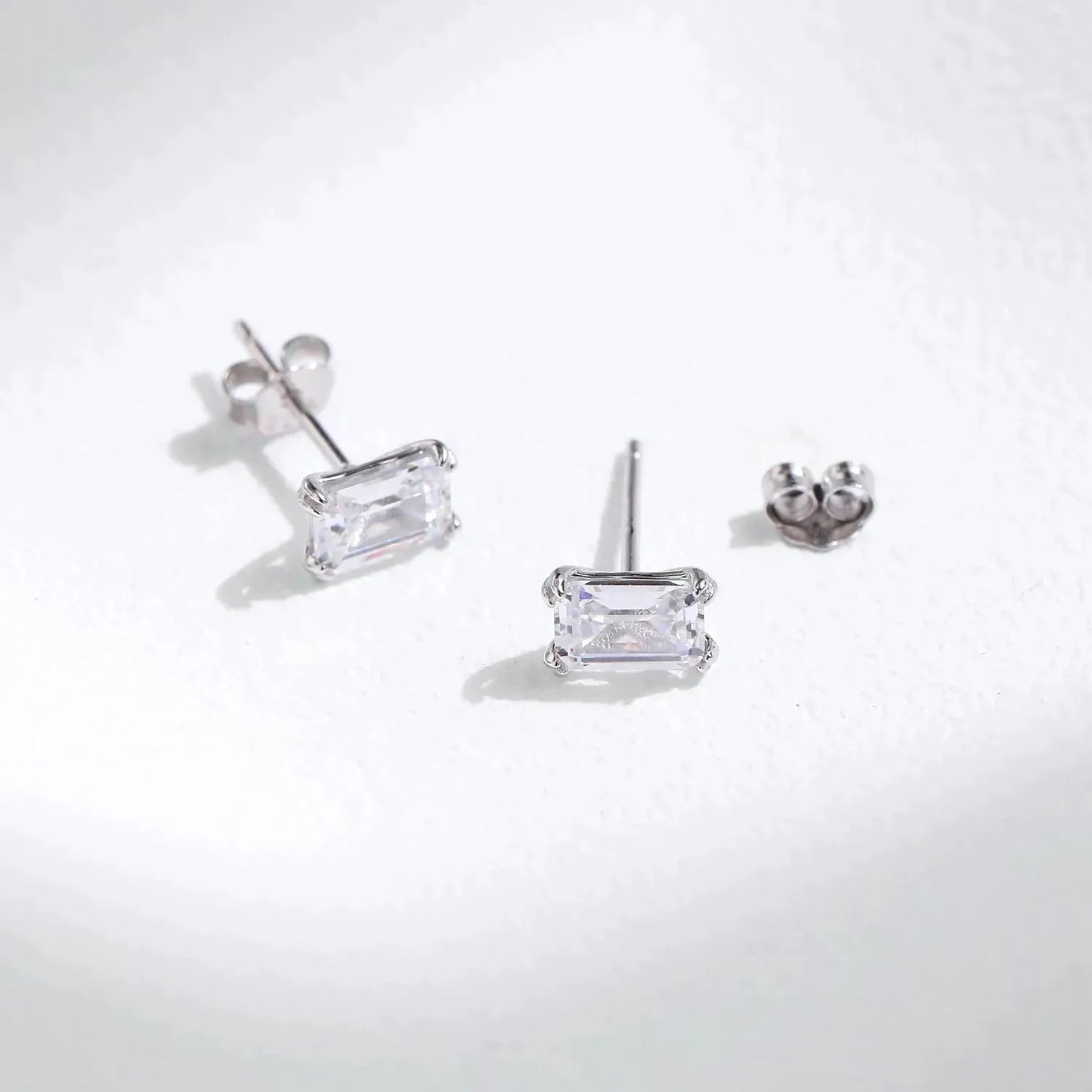 925 Sterling Silver Emerald Cut Stud Earrings