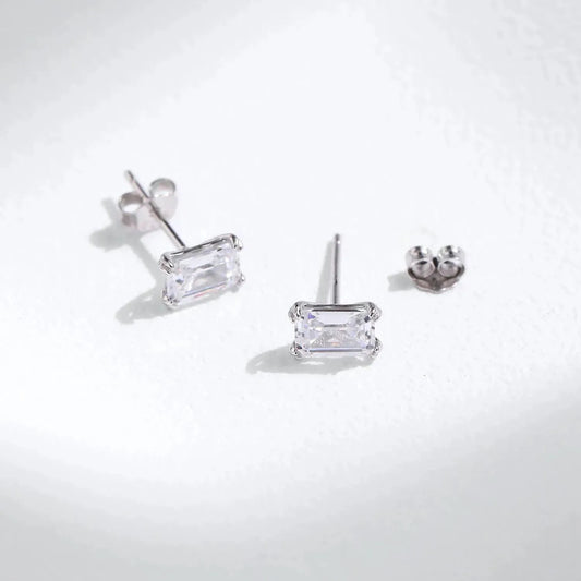 925 Sterling Silver Emerald Cut Stud Earrings