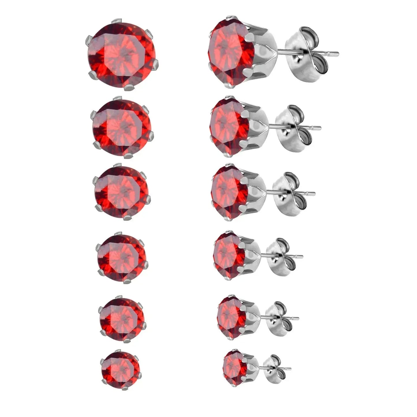 6Pairs/Set CZ Stud Earrings Stainless Steel Round