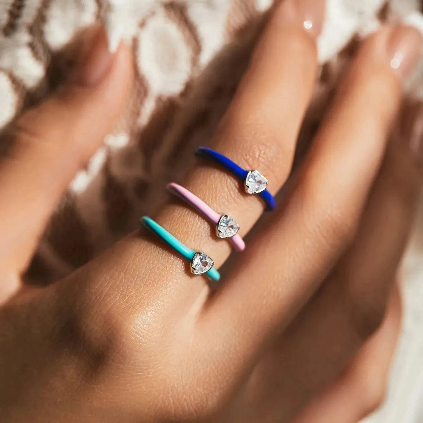 Trendy Blue & Mint Green Enamel Hearts Jewelry Sets