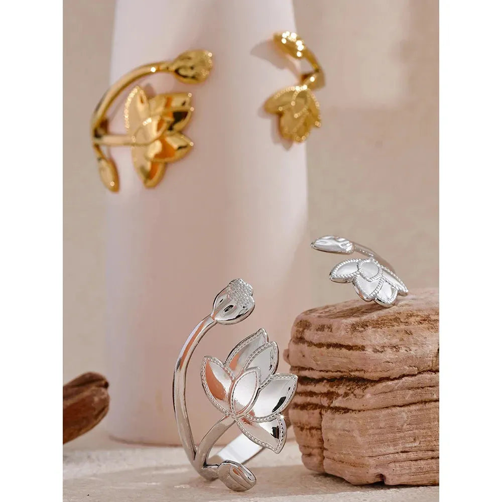 Stainless Steel Flower Cuff Bracelet