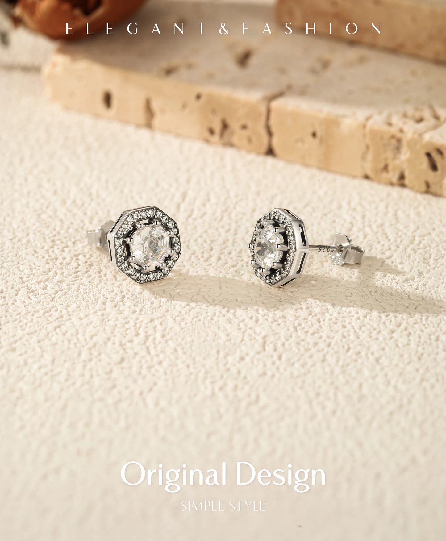 925 Sterling Silver Octagon Emerald Cut CZ Stud Earrings Vintage Daily Sparkling Ear Stud For Women Vacation Fine Jewelry