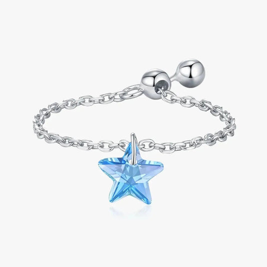 Trendy Blue Star Charming Link Chain Adjustable Finger Ring