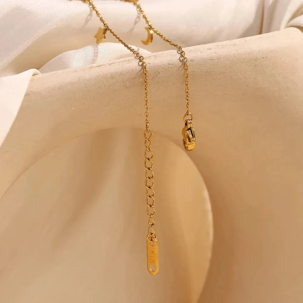Star Moon Sun Charm Bracelet 18K Gold Plated Stainless Steel