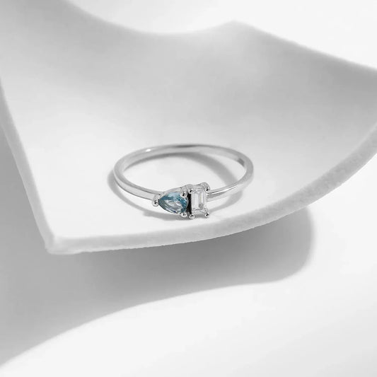 925 Sterling Silver Classic Blue Water Drop Ring