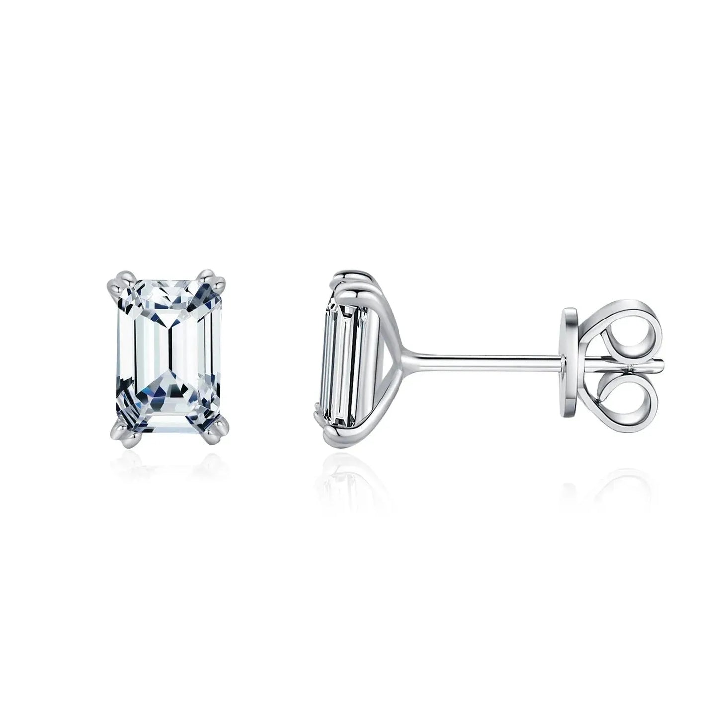 925 Sterling Silver Emerald Cut Stud Earrings