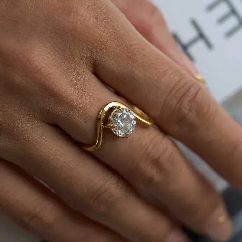 Round Stone Wave Rings Stainless Steel Rings