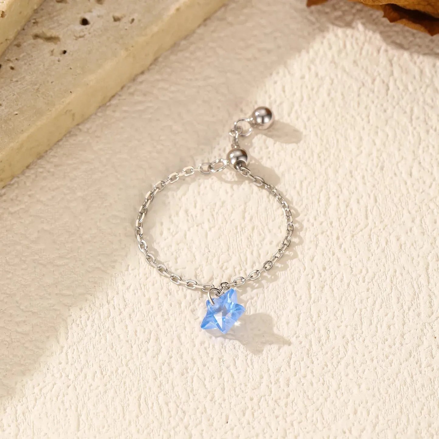 Trendy Blue Star Charming Link Chain Adjustable Finger Ring