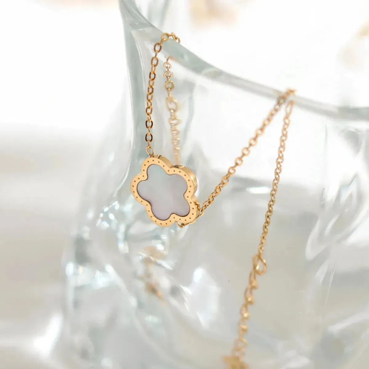 Stainless Steel Luxury 5 Leaf  Clover Charm Link Chain Bracelet