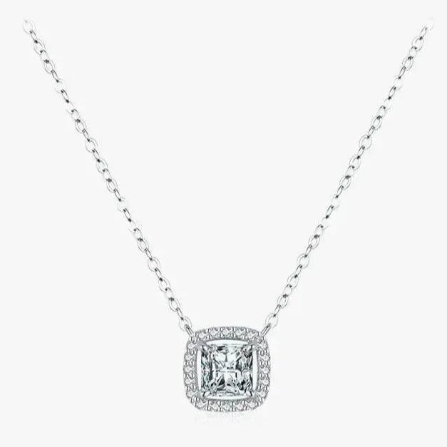 925 Sterling Silver Square Shiny Zirconia Pendant Necklace