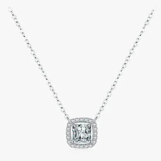 925 Sterling Silver Square Shiny Zirconia Pendant Necklace