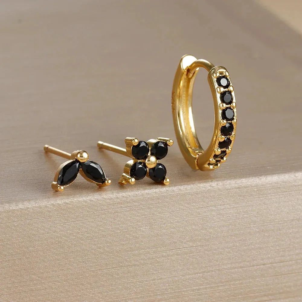 3PCS Stainless Steel Gold Color Circle Hoop Earrings Set