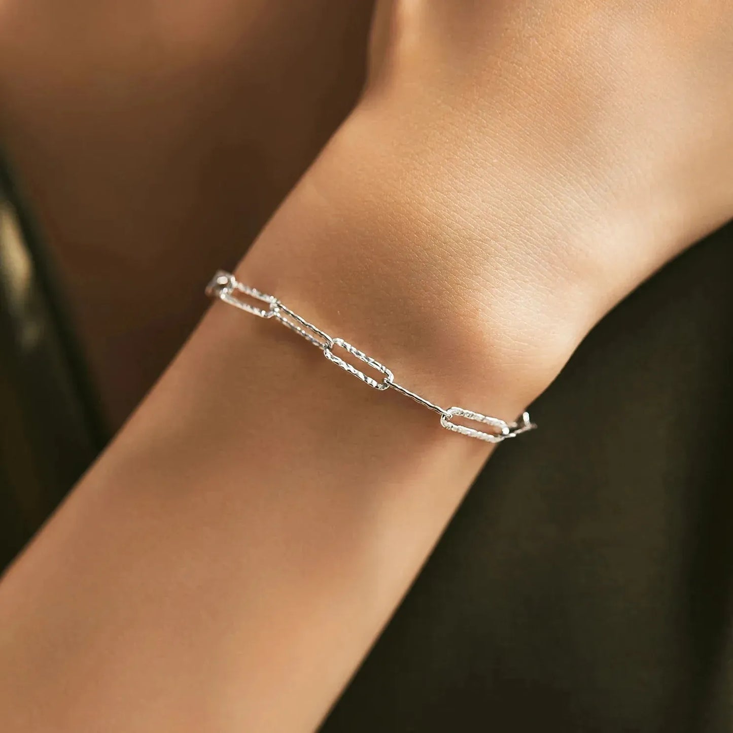 925 Sterling Silver Irregular Wavy Lock Chain Bracelet