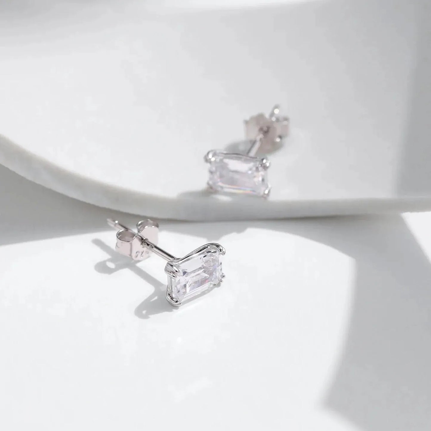 925 Sterling Silver Emerald Cut Stud Earrings