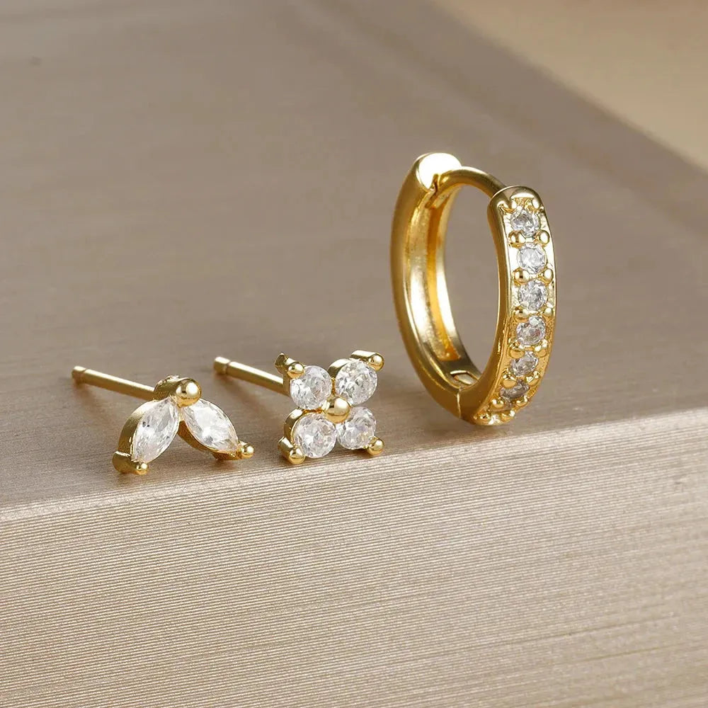3PCS Stainless Steel Gold Color Circle Hoop Earrings Set