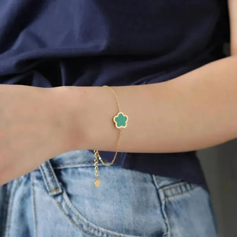 Stainless Steel Luxury 5 Leaf  Clover Charm Link Chain Bracelet