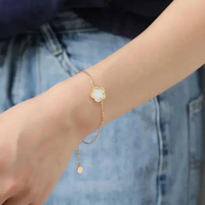 Stainless Steel Luxury 5 Leaf  Clover Charm Link Chain Bracelet