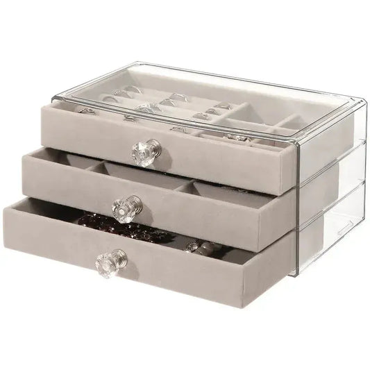 Acrylic Velvet Jewelry Organizer with 3 Drawers Stackable Display