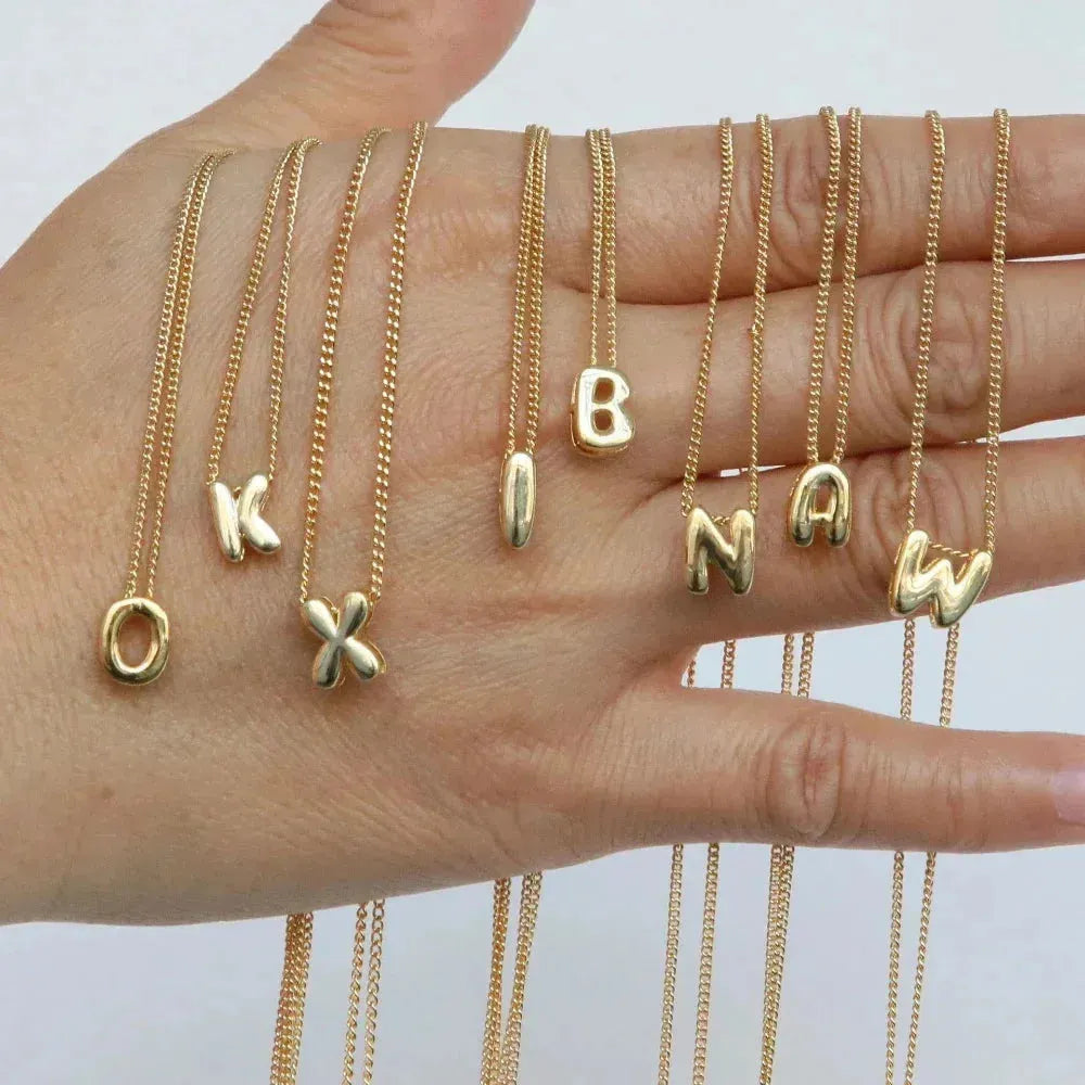 Stylish Metal Tiny Alphabet Initial Gold Color Chains Necklace