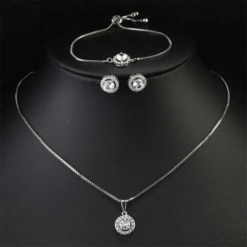 Simple Geometric Round Pendant Necklace Set