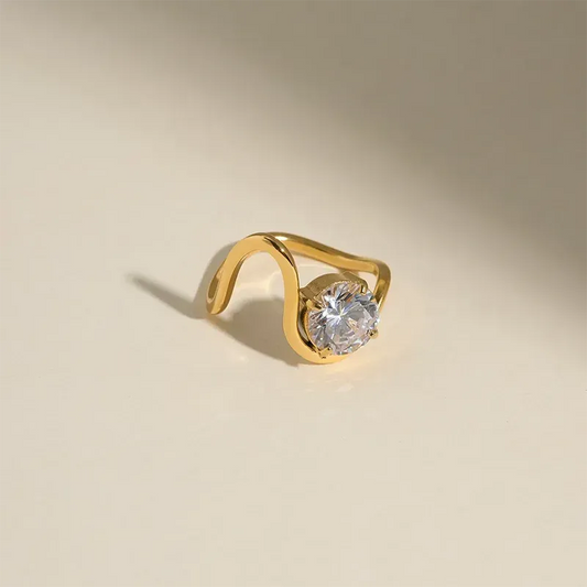 Round Stone Wave Rings Stainless Steel Rings