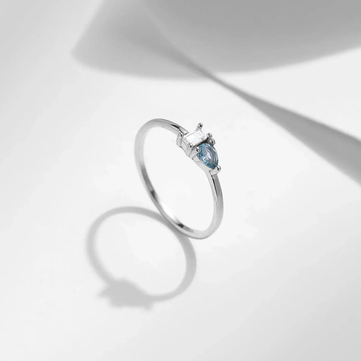 925 Sterling Silver Classic Blue Water Drop Ring