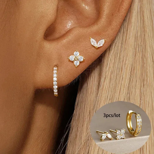 3PCS Stainless Steel Gold Color Circle Hoop Earrings Set