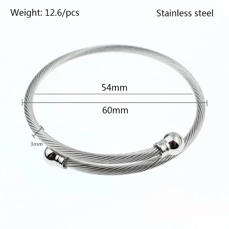 Stainless Steel Double Ball Head Threaded Circles Open Bracelet