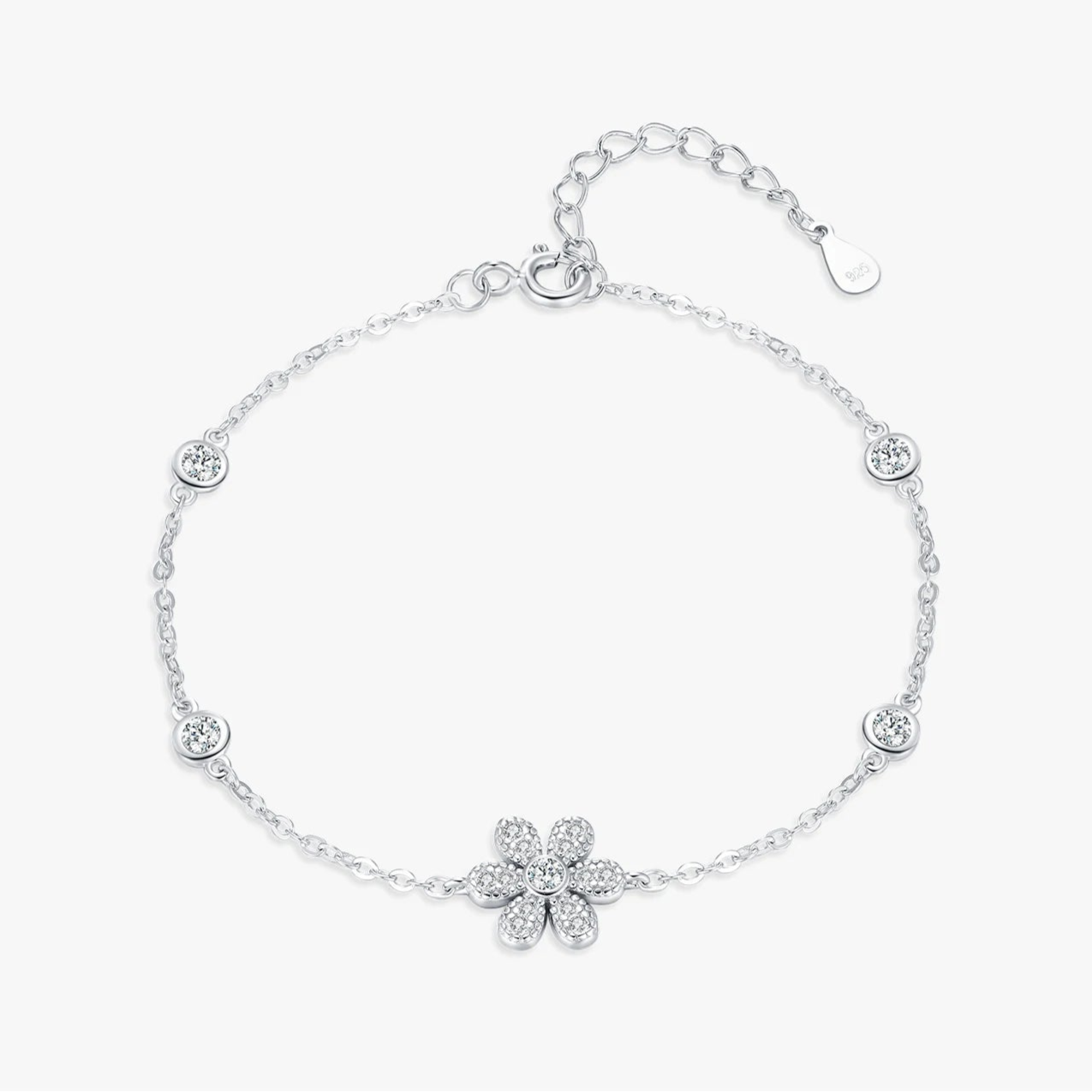Sparkling Flower Clear Charm Bracelet