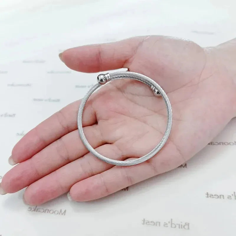 Stainless Steel Double Ball Head Threaded Circles Open Bracelet