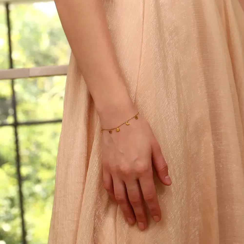 Star Moon Sun Charm Bracelet 18K Gold Plated Stainless Steel