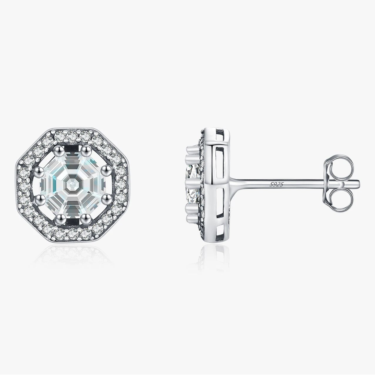 925 Sterling Silver Octagon Emerald Cut CZ Stud Earrings Vintage Daily Sparkling Ear Stud For Women Vacation Fine Jewelry