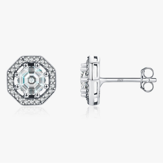 925 Sterling Silver Octagon Emerald Cut CZ Stud Earrings Vintage Daily Sparkling Ear Stud For Women Vacation Fine Jewelry