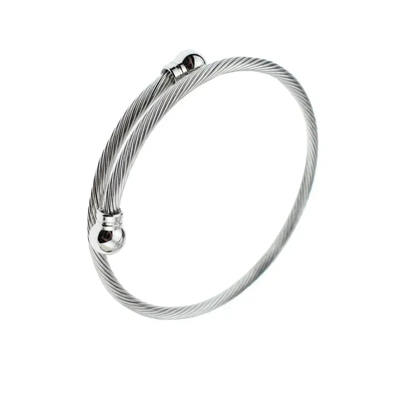 Stainless Steel Double Ball Head Threaded Circles Open Bracelet