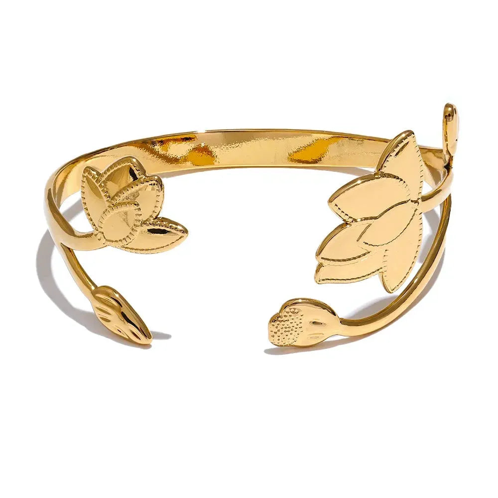 Stainless Steel Flower Cuff Bracelet