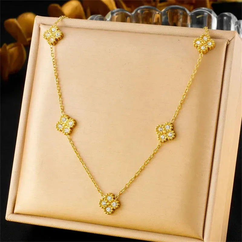Golden Flower Necklace & Earrings