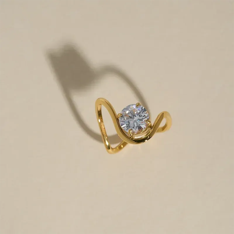 Round Stone Wave Rings Stainless Steel Rings