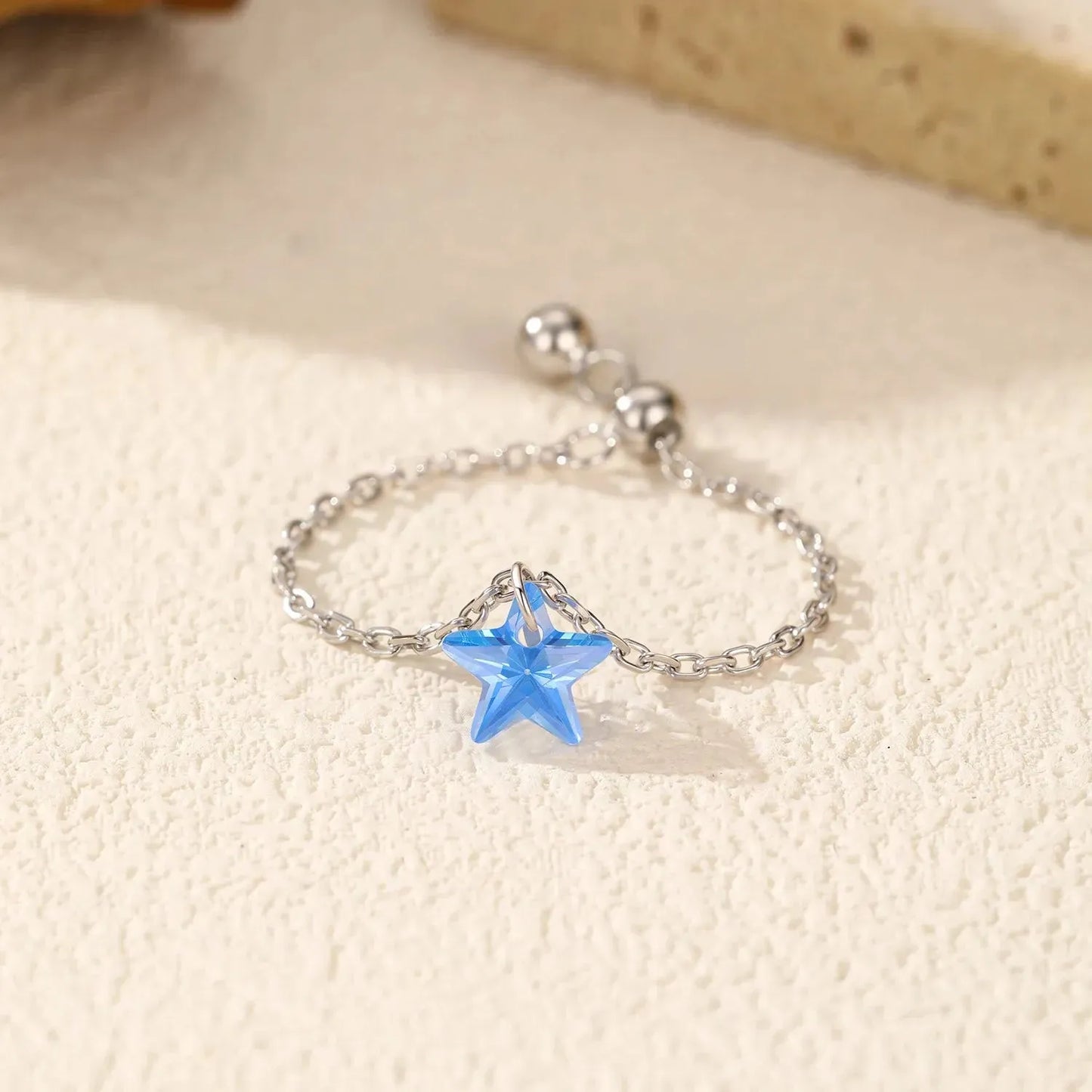 Trendy Blue Star Charming Link Chain Adjustable Finger Ring